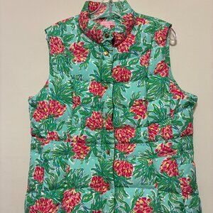 NEW Lilly Pulitzer Lauren DOWN Puffer Vest Women's XL Full Zip Pineapple Print
